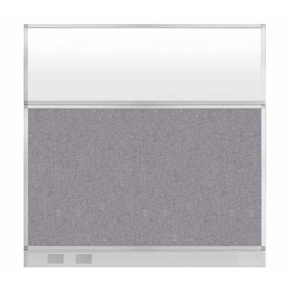 Hush Panel Configurable Cubicle Partition 6' x 6' Cloud Gray Fabric Frosted Window w/ Cable Channel